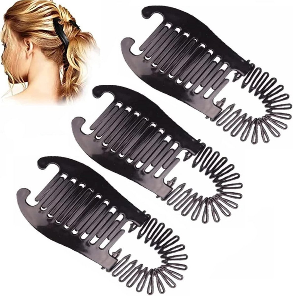 Set van 3 Luxe Haarspelden voor Dames - Elastische Bananenclip voor Dik Haar