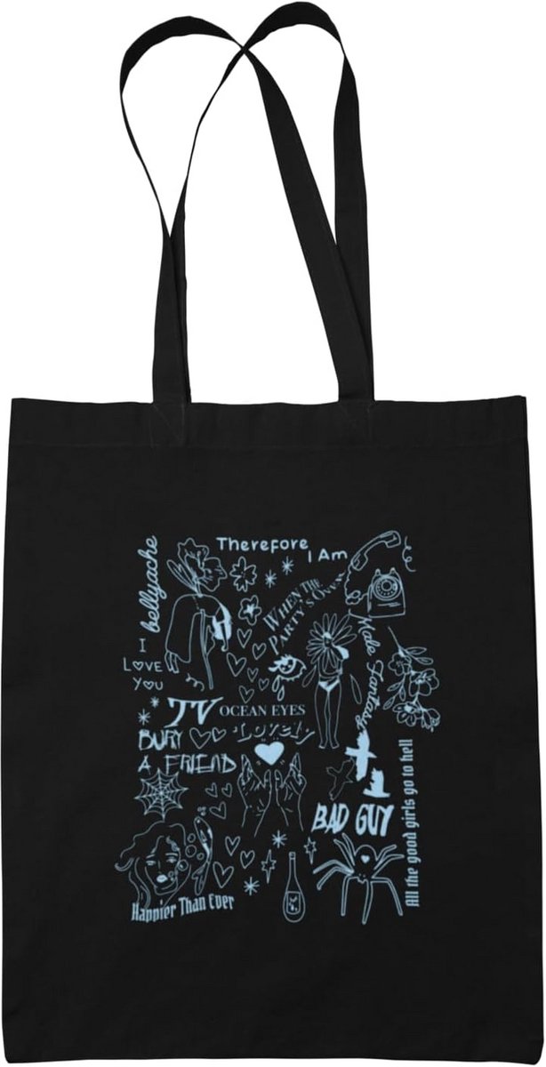 Doodle Tote Bag - Eilish Bad Guy Ocean Eyes Design