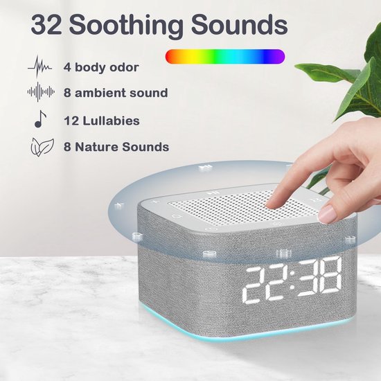 Geluidsmachine met wekker en Bluetooth - 32 rustgevende geluiden, RGB-licht en app-bediening voor optimale slaapervaring — afbeelding 3
