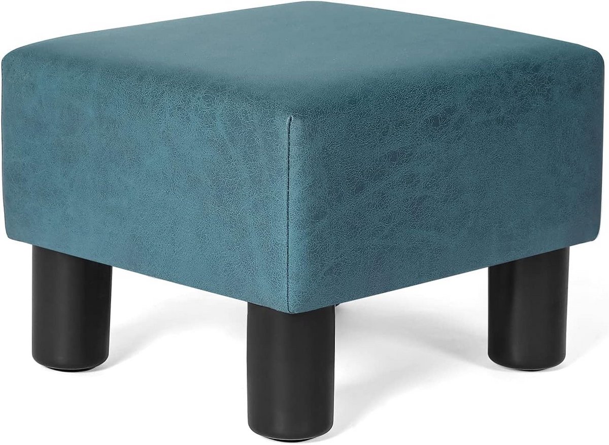 Vierkante Ottomane Poef Kruk - Voetsteun en Extra Zitplaats (Blauw Suede)