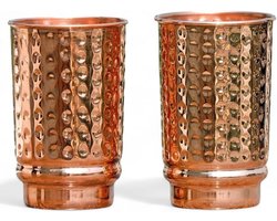 Set Gehamerde Koperen Bekers 350 ml - Waterglazen voor Ayurveda
