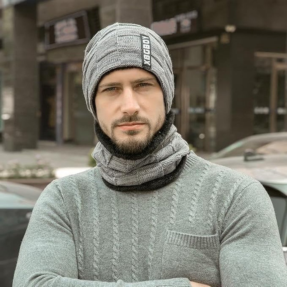 Winter heren muts met sjaalset Warme gebreide mutsen Mutsen Gebreide wintermuts sjaalset Fleece voering voor heren Dames — cadeau in Mode & Accessoires - foto 3