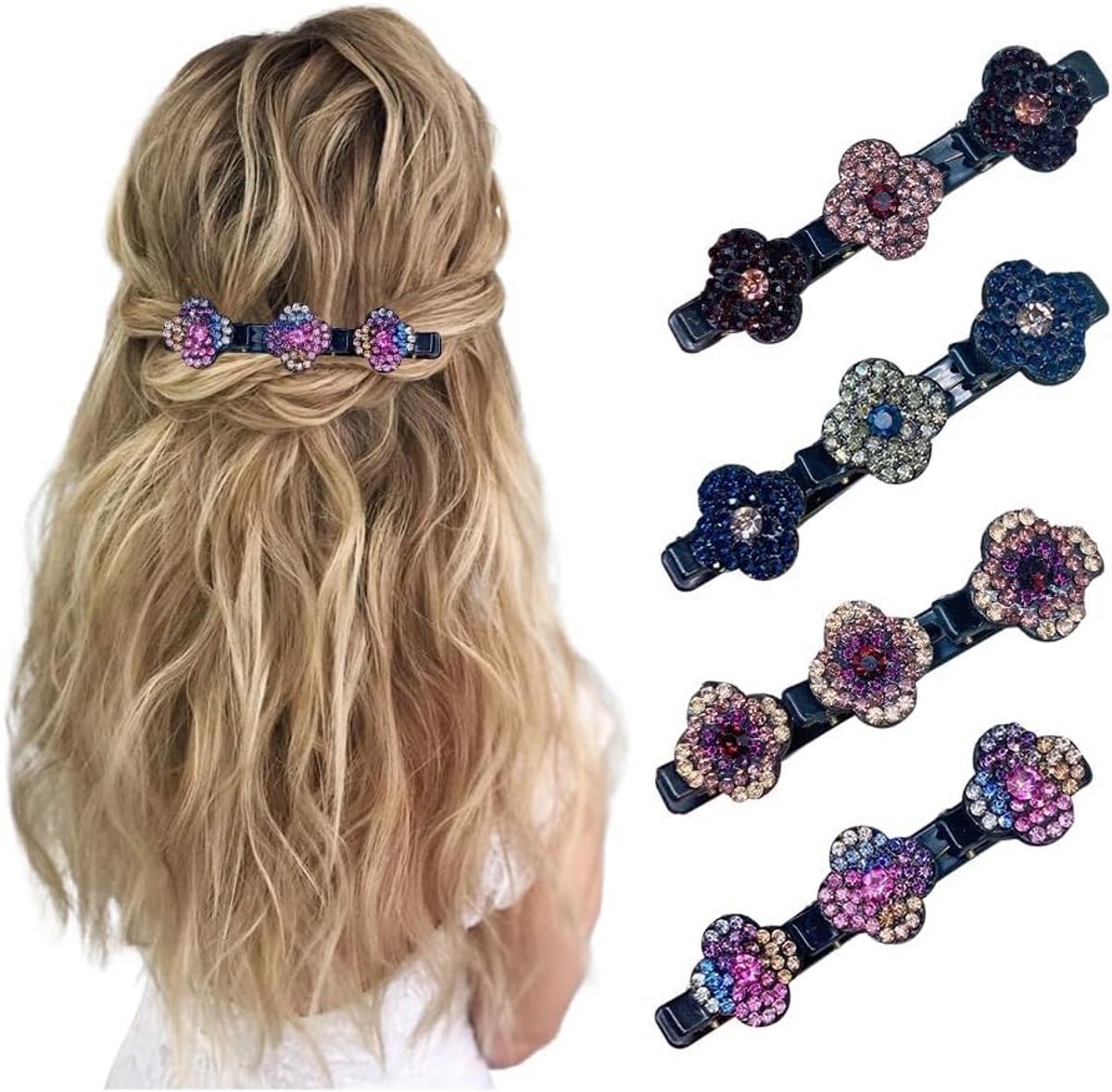 4 Stuks Sprankelende Kristal Haarspeld Dubbellaags Haarclips voor Dames en Meisjes