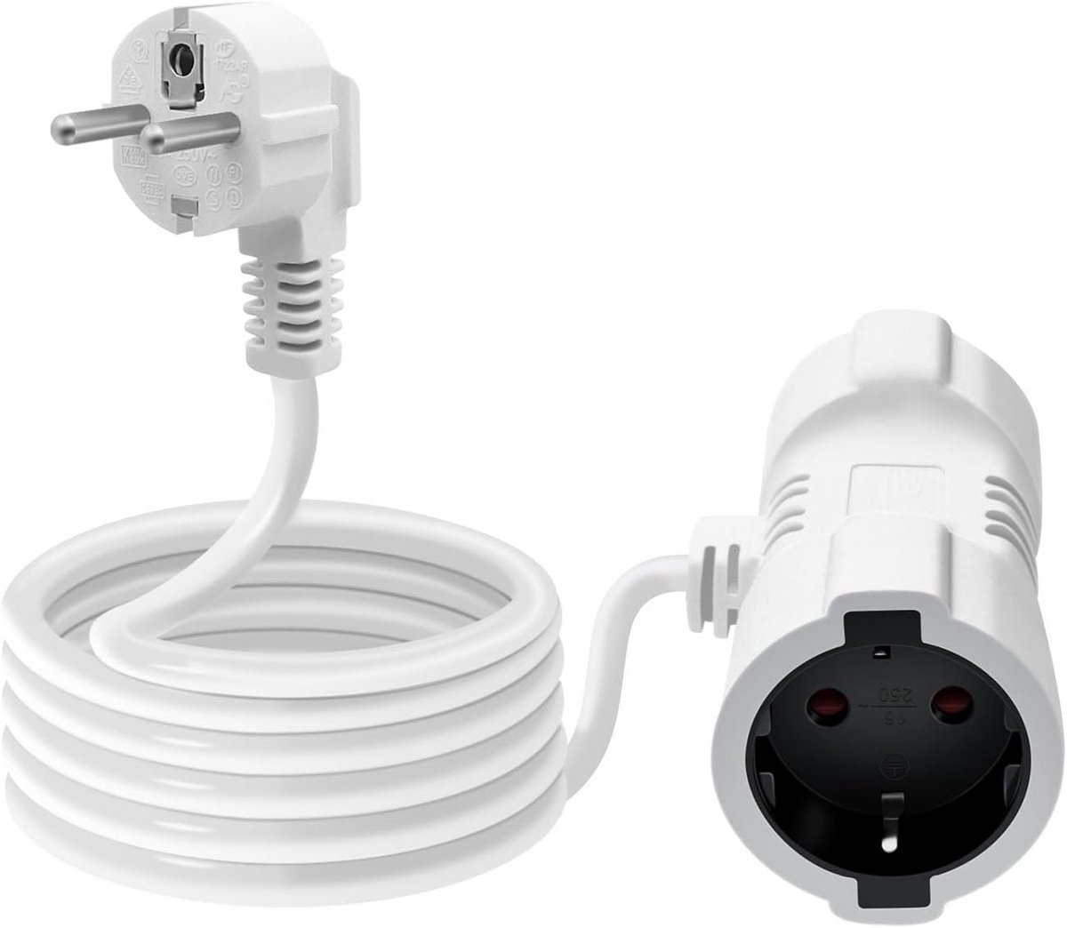 HuaLiSiJi Dubbele Schuko Verlengkabel 16 A 250 V Schuko Verlengkabel 3 x 1,0 mm², voor Binnen of Buiten, Huis, Kantoor (Wit, 1.5m)