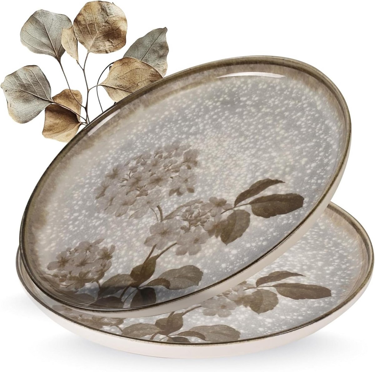Set van 2 Grote Porseleinen Serveerborden (30 cm) met Bloemdessin - Magnetronbestendig