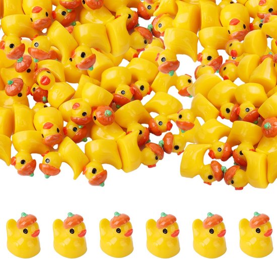 100 Stuks Mini Pompoen Eendjes Hars - Herfstdecoratiefiguren voor Halloween & Thanksgiving
