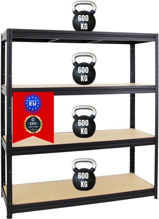 Een Rek Schroefloos Zwaar Rek 180x160x60cm Draagkracht 2400kg Zwart | bol