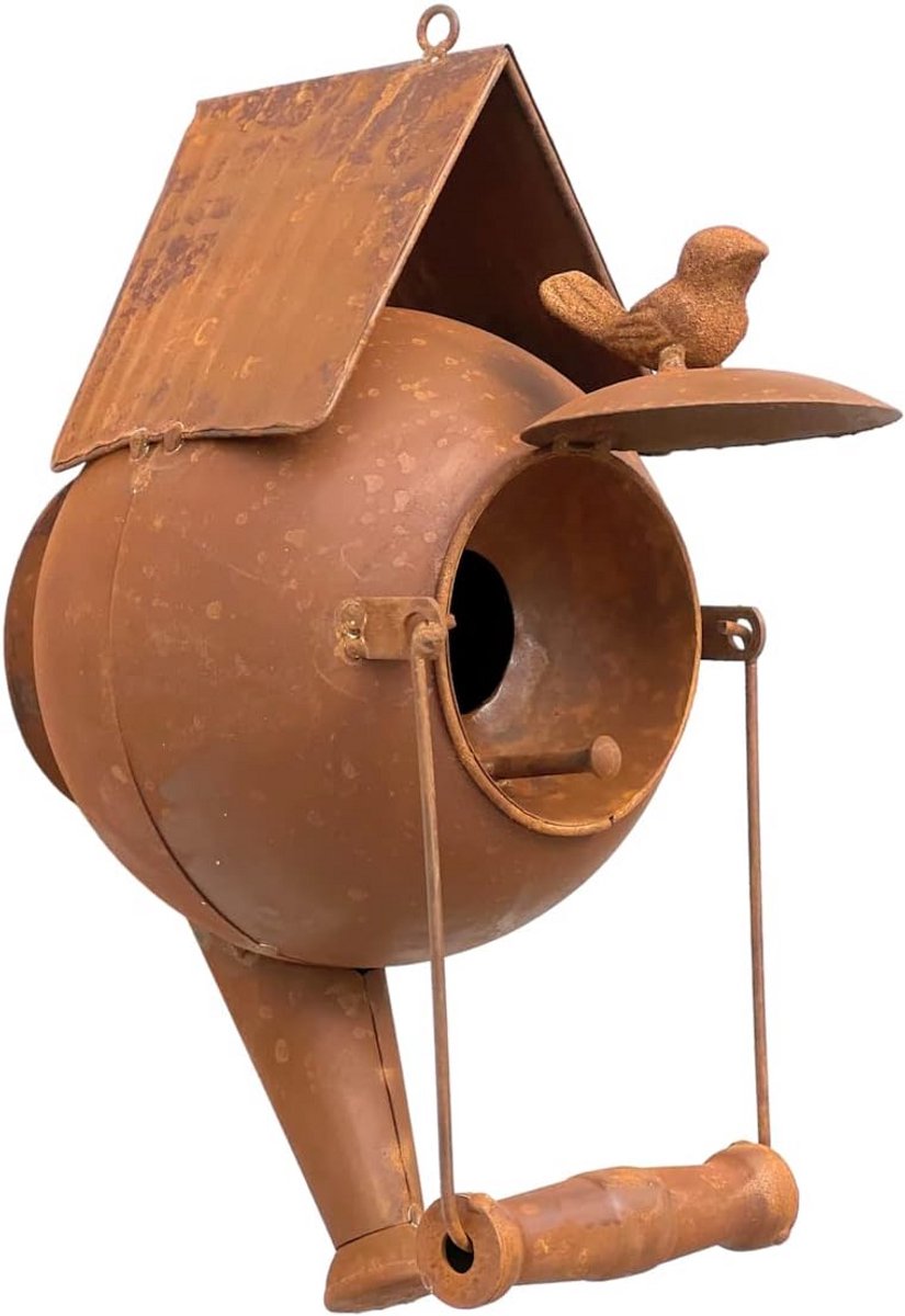 Weerbestendig Vogelhuis Opgeschorte Gietkan in Edelroest Look voor Tuin en Balkon