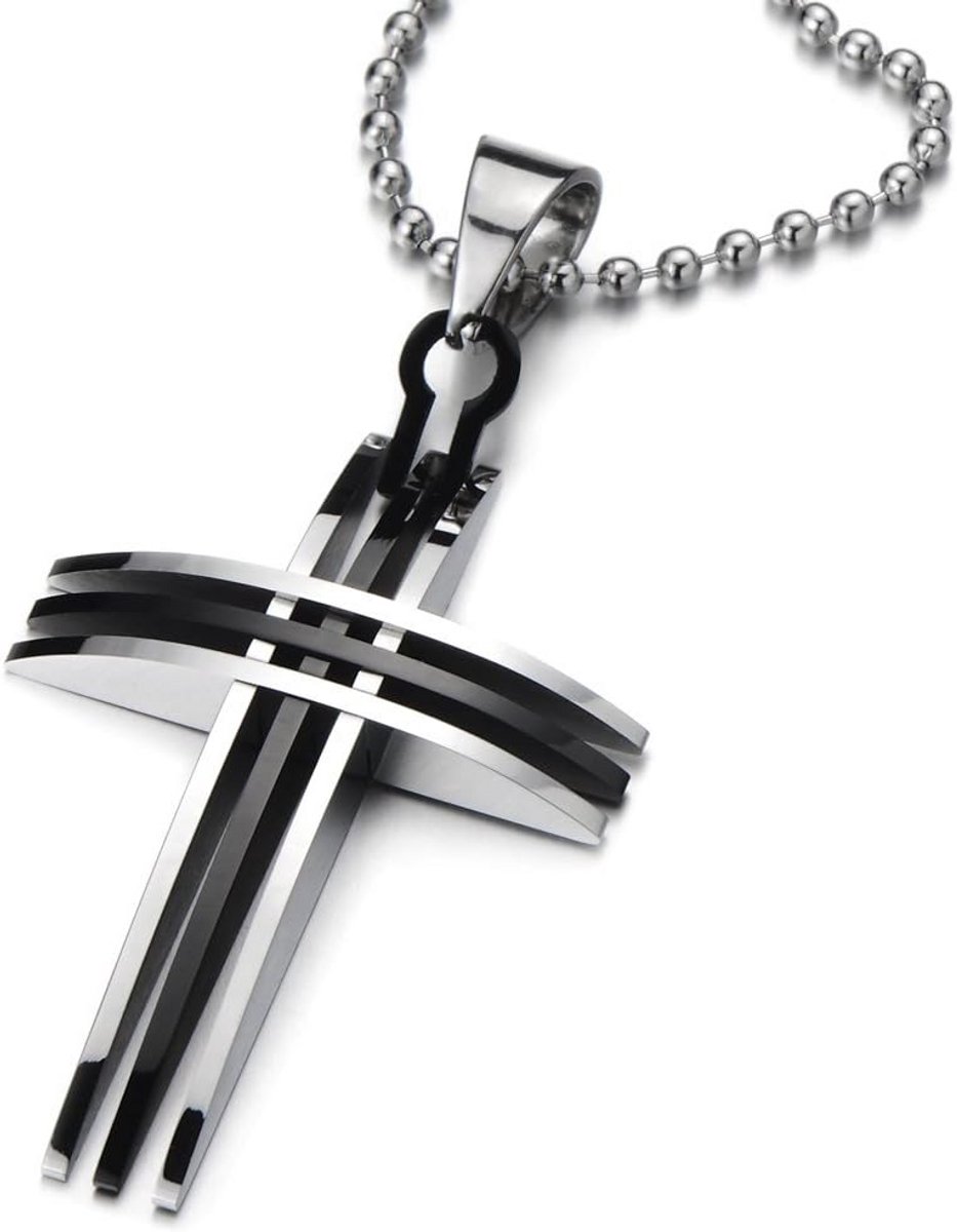 Heren Kruis Hanger Necklace RVS met 60 cm Stalen Kogelketting - Minimalistisch Ontwerp