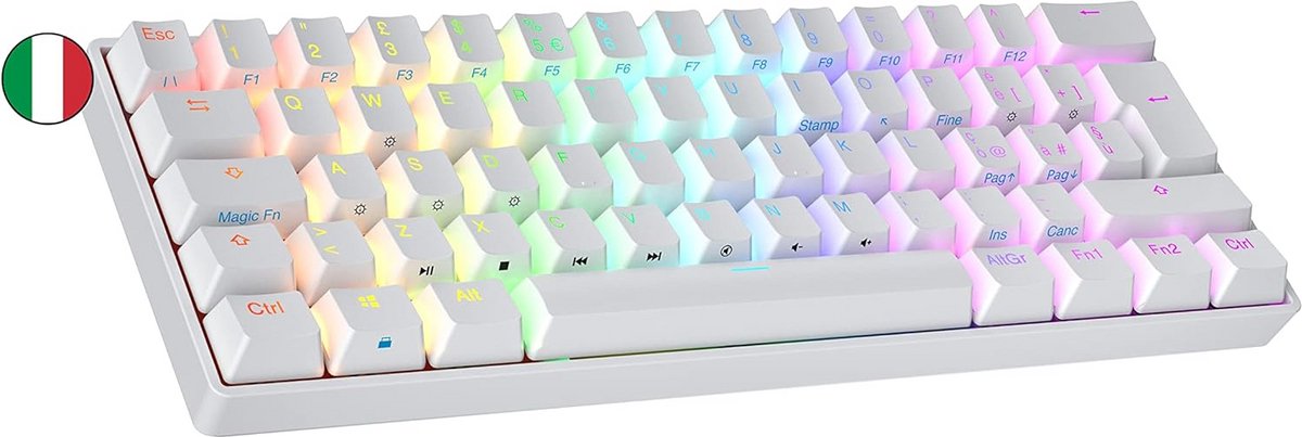 Mechanisch Gaming Toetsenbord 60% - 62 Toetsen Hot-Swappable ISO QWERTY Italiaans - RGB Verlichting
