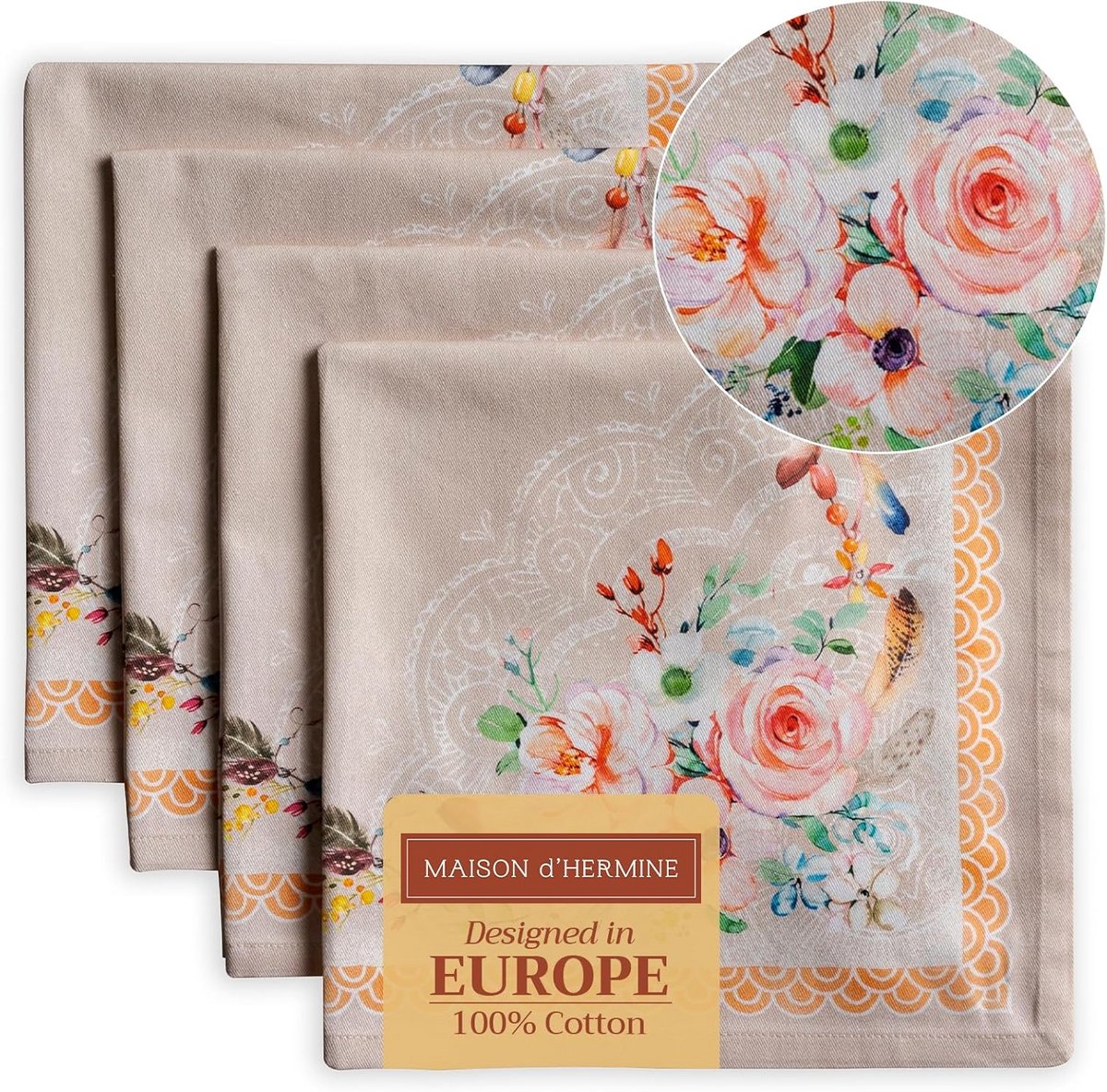 Set van 4 Beige Katoenen Servetten (45x45 cm) voor Diner, Bruiloft en Feest