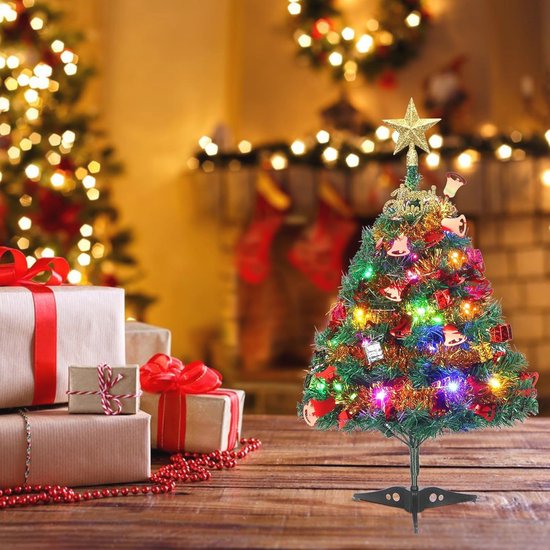 Mini-kunstkerstboom, 50 cm, met verlichting, led-tafelkerstboom, klein, met sneeuwvlok en kerstbal voor kerstdecoratie, tafeldecoratie (1 stuks