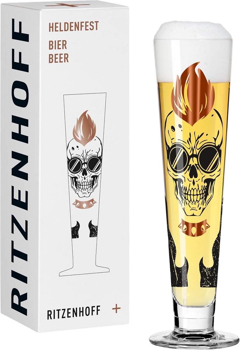 Bierglas 330 ml met Doodshoofd Motief - Koper, Blauw, Zwart - Gemaakt in Duitsland