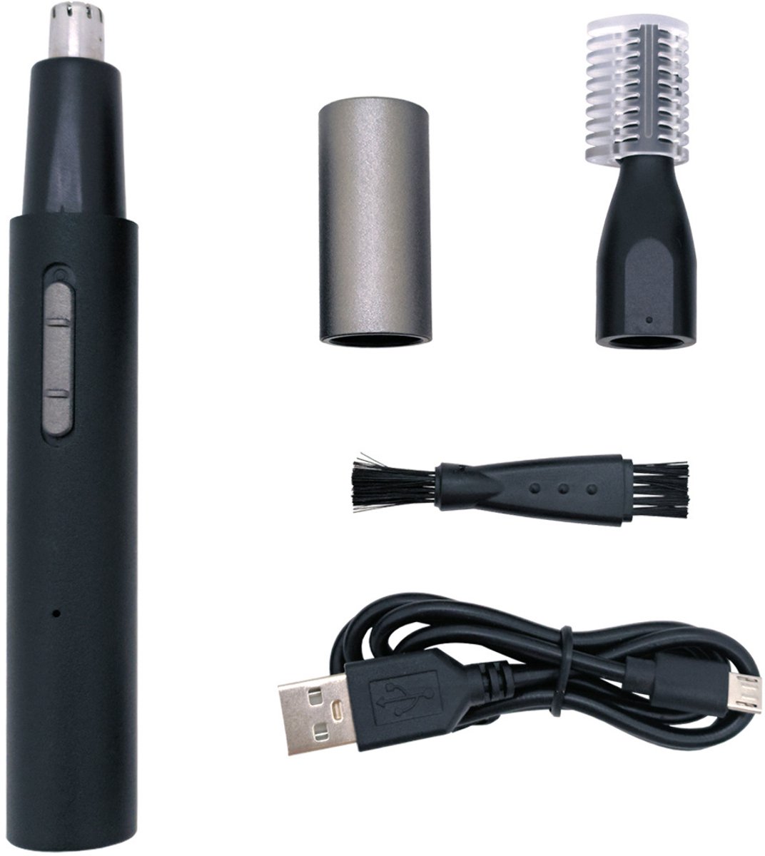 Multifunctionele neushaartrimmer - neustrimmer - neustrimmer oplaadbaar - neushaartrimmer - wenkbrauwtrimmer - oorhaartrimmer - USB oplaadbaar - unisex - zwart - aluminiumlegering