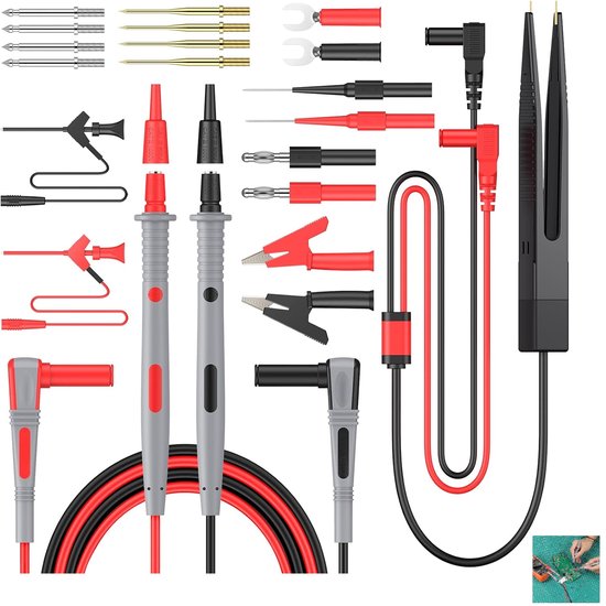 ALLmeter 27PCS Multimeter Testkabelset, digitale multimeter kabels, vervangbare draaddoorborende sondes, krokodillenklemmen, testhaakklemmen