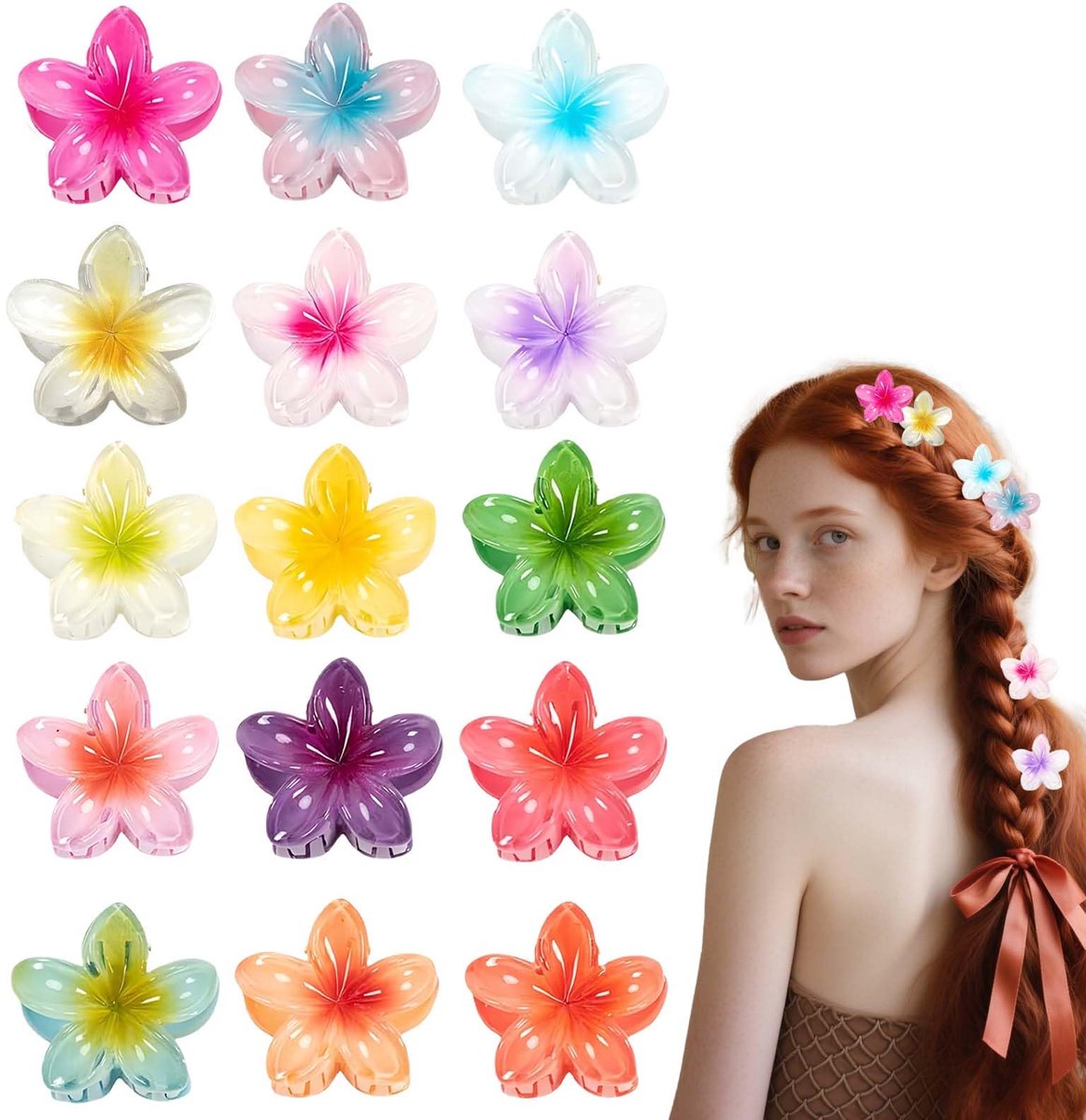 Unyqoos® Set van 15 kleurrijke bloemvormige haarclips voor diverse kapsels