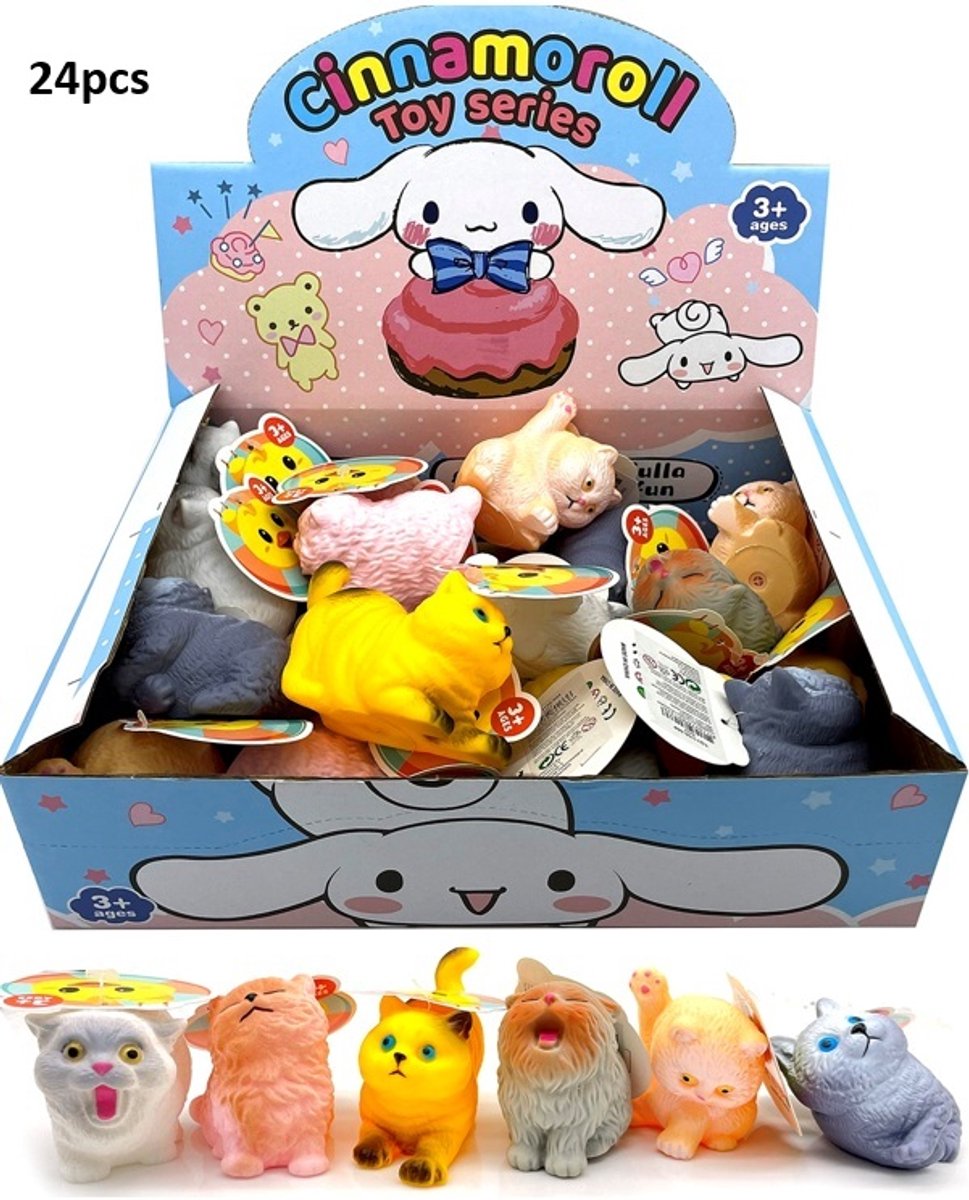 Rubberen katten – 6 cm – 24 stuks – display