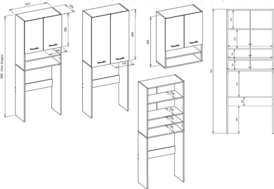 unho Badkamerrek, toiletrek met kast van bamboe, badkamerrek, wasmachinekast, badkamerrek met kast en plank, toiletkast, 60 x 25,8 x 155,5 cm