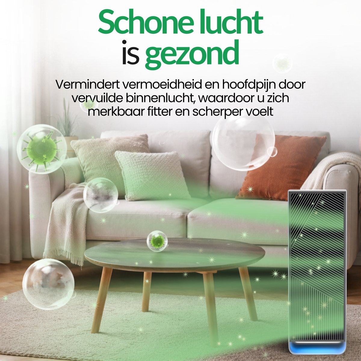 LivingSmart™ LSL200S Luchtreiniger / Air Purifier – HEPA H13 + Koolstoffilter – 230 m³/u – Tot 45 m² – Verwijdert Fijnstof & Geuren — afbeelding 3