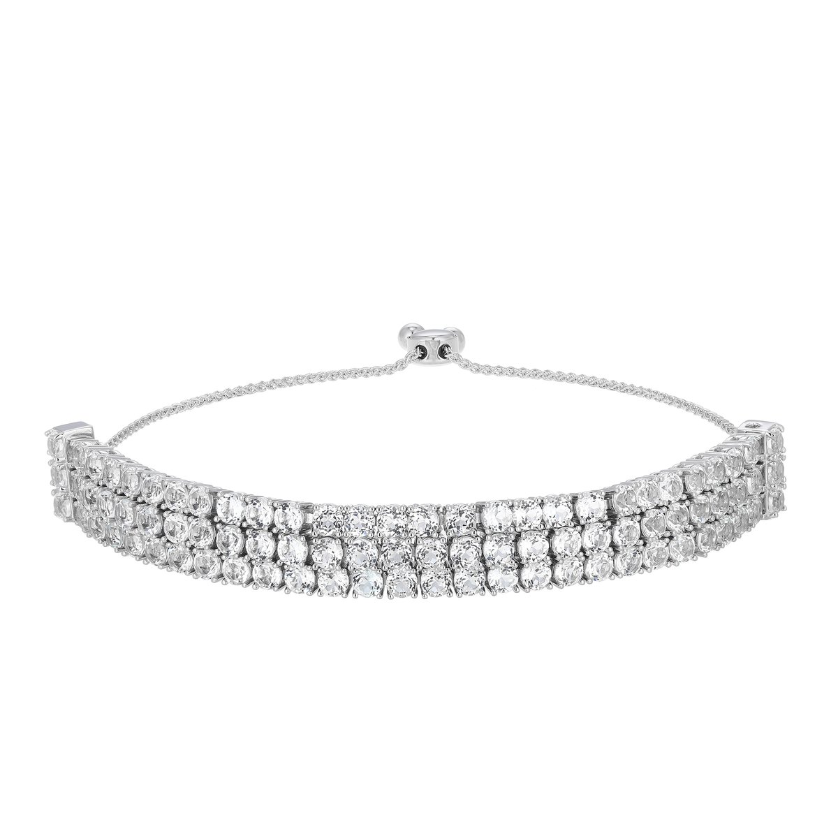Cavill - Verstelbare Zilveren Armband - 925 Sterling Zilver - 84 Witte Topaas 8,254 ct - Elegante Braziliaanse Edelstenen Pavé - Dames Sieraden