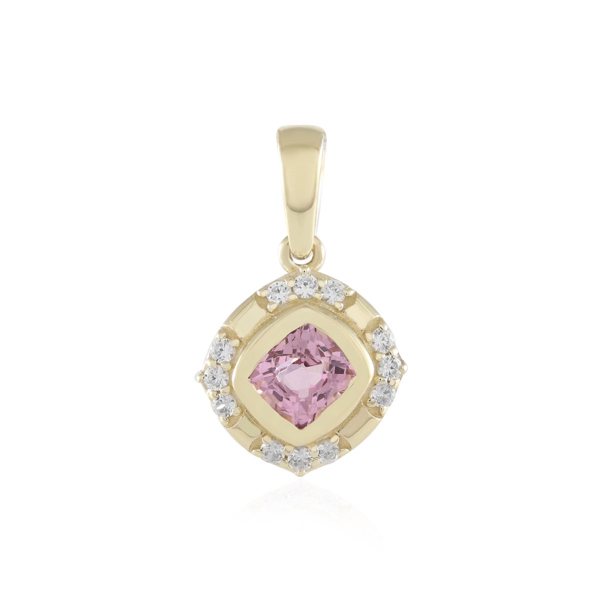 Cavill - 375 Geelgouden Hanger met Roze Tanzanian Spinel 0,50 ct en 12 Cambodjaanse Zirkonia 0,14 ct - Elegante Dameshanger
