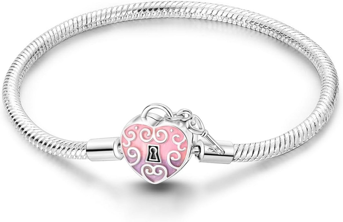 Sterling Zilveren Bedelarmband voor Dames - Slangenketting met Hartsluiting