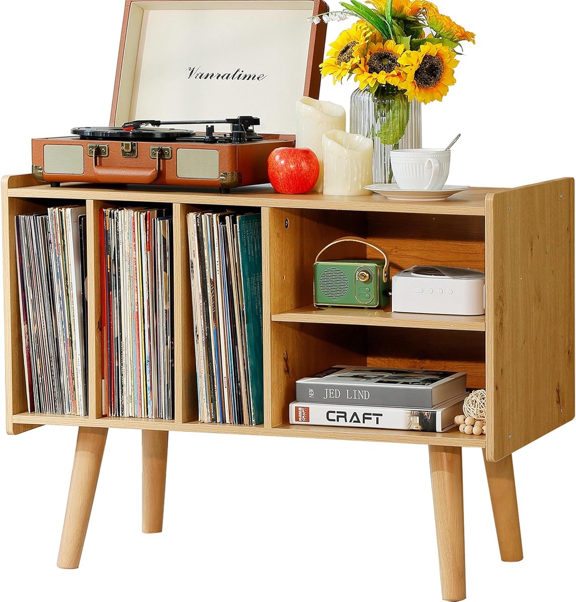 Platenspeler Meubel – Stand Platenspelerstandaard Met Vinyl Opbergsysteem - Bruin