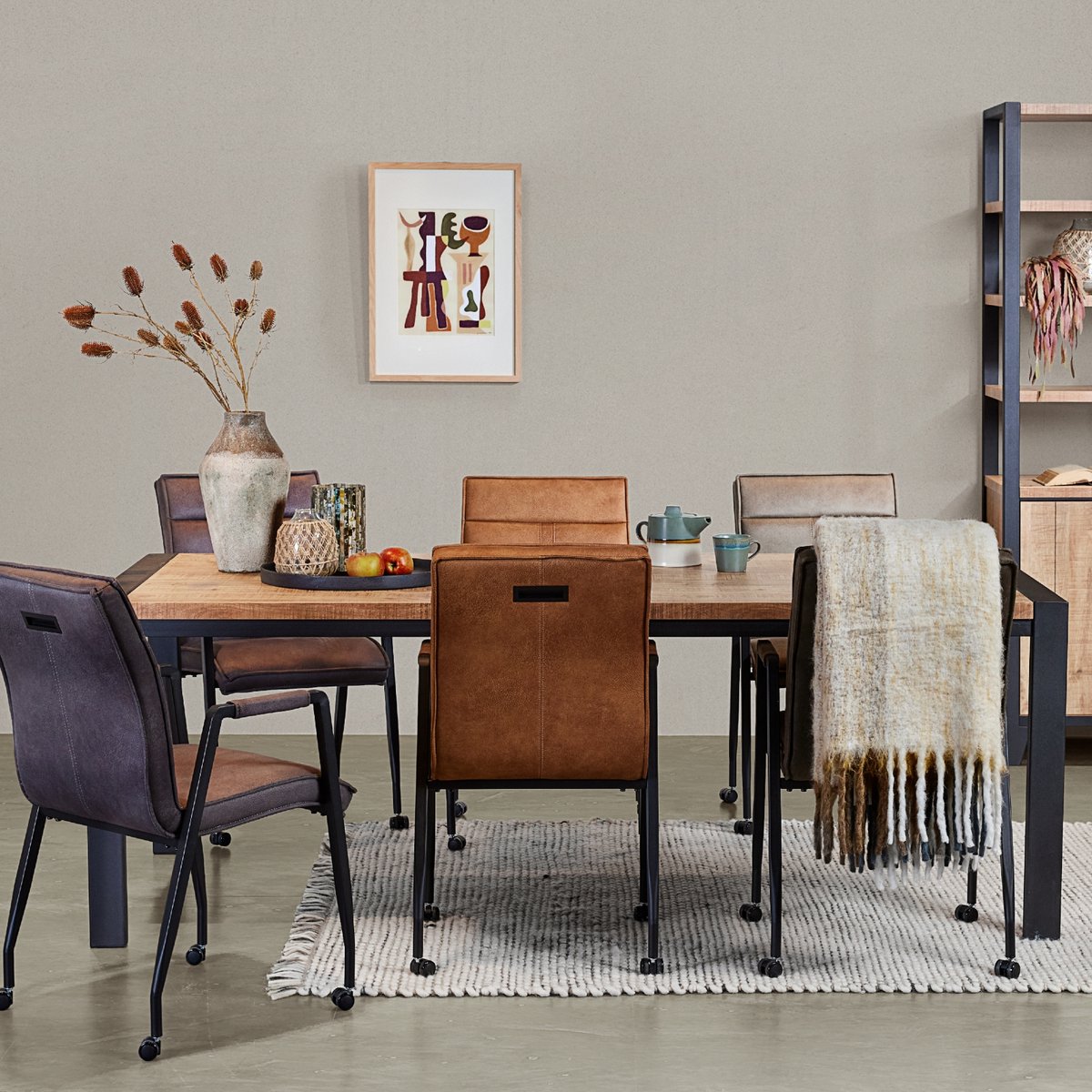 Woonexpress Eettafel Tilburg - MDF/Metaal - Naturel/Zwart - 220x77x100 cm (BxHxD) - 6-8 personen Hout - Mango/Hout - Naturel