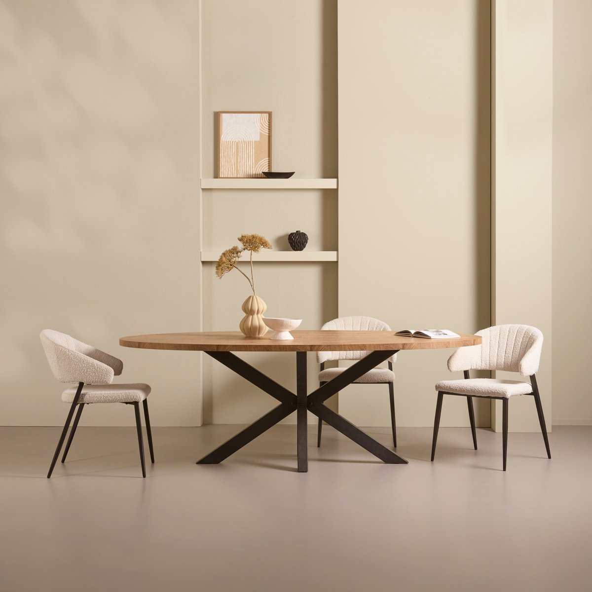Eettafel Culemborg - Houtlook/Metaal - Mango/Zwart - 250x77x128 cm (BxHxD) - Ovale Tafel -