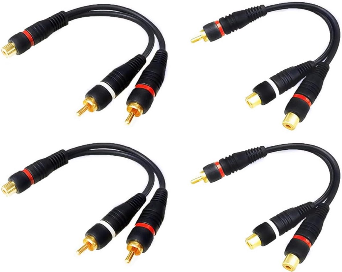 RCA Splitter Kabel Set (2x Mannelijk naar Vrouwelijk & 2x Vrouwelijk naar Mannelijk) Audiokabel 50cm