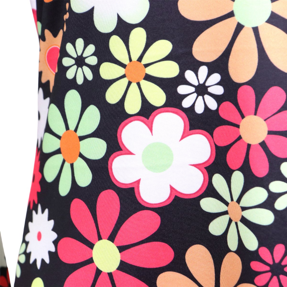 Joya Party® Hippie Verkleedjurk Dames Zwart met Bloemen print | Jaren Flower Power Kostuum | Inclusief Haarband | Verkleedkleding Bloemen Volwassenen | Stretch Stof | Carnaval / Themafeest | — afbeelding 8