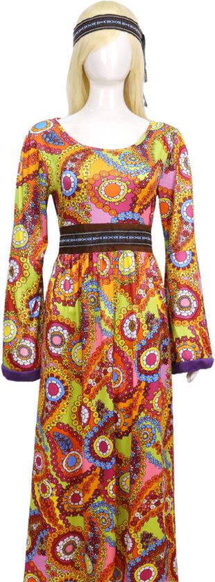 Joya Party® Robe Hippie Dames avec Gilet & Bandeau | Ensemble Flower Power des années 60 & 70 | Longue robe extensible | Costume de déguisement femme | Carnaval, Fête à thème & Halloween | Taille M