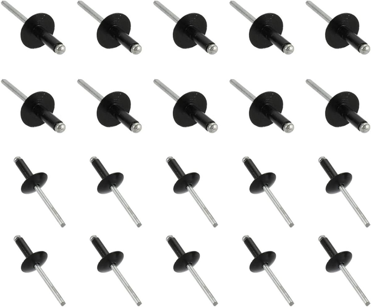 Allecta- Blindklinknagels - Aluminium - Open einde - Grote flens - Metaal - Kunststof - Leer - Zwart - 4,8 mm x 16 mm - 40 stuks - Geschikt voor diverse materialen.
