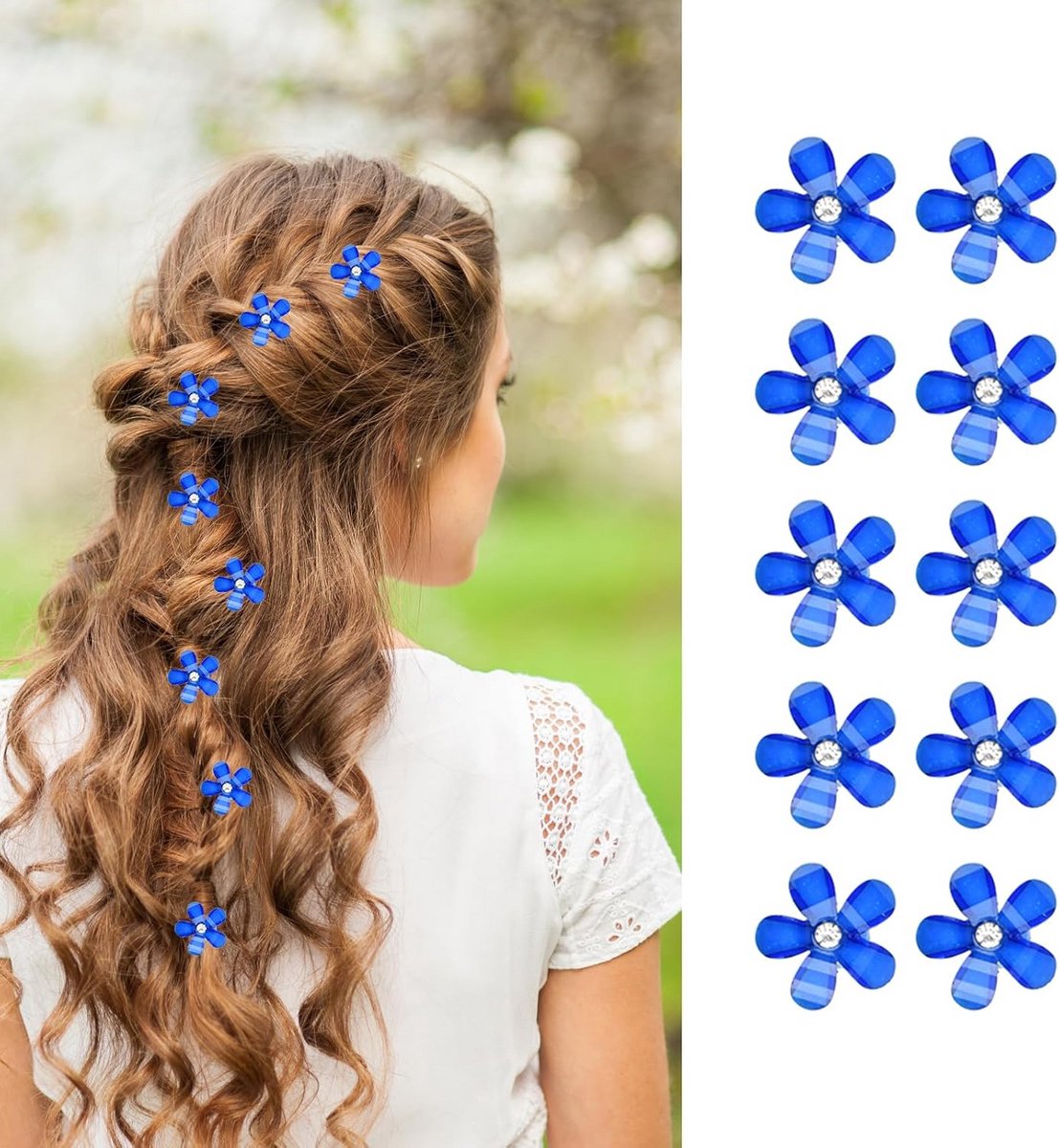 10x Mini Bloemen Haarspelden met Strass voor Meisjes en Bruiloft