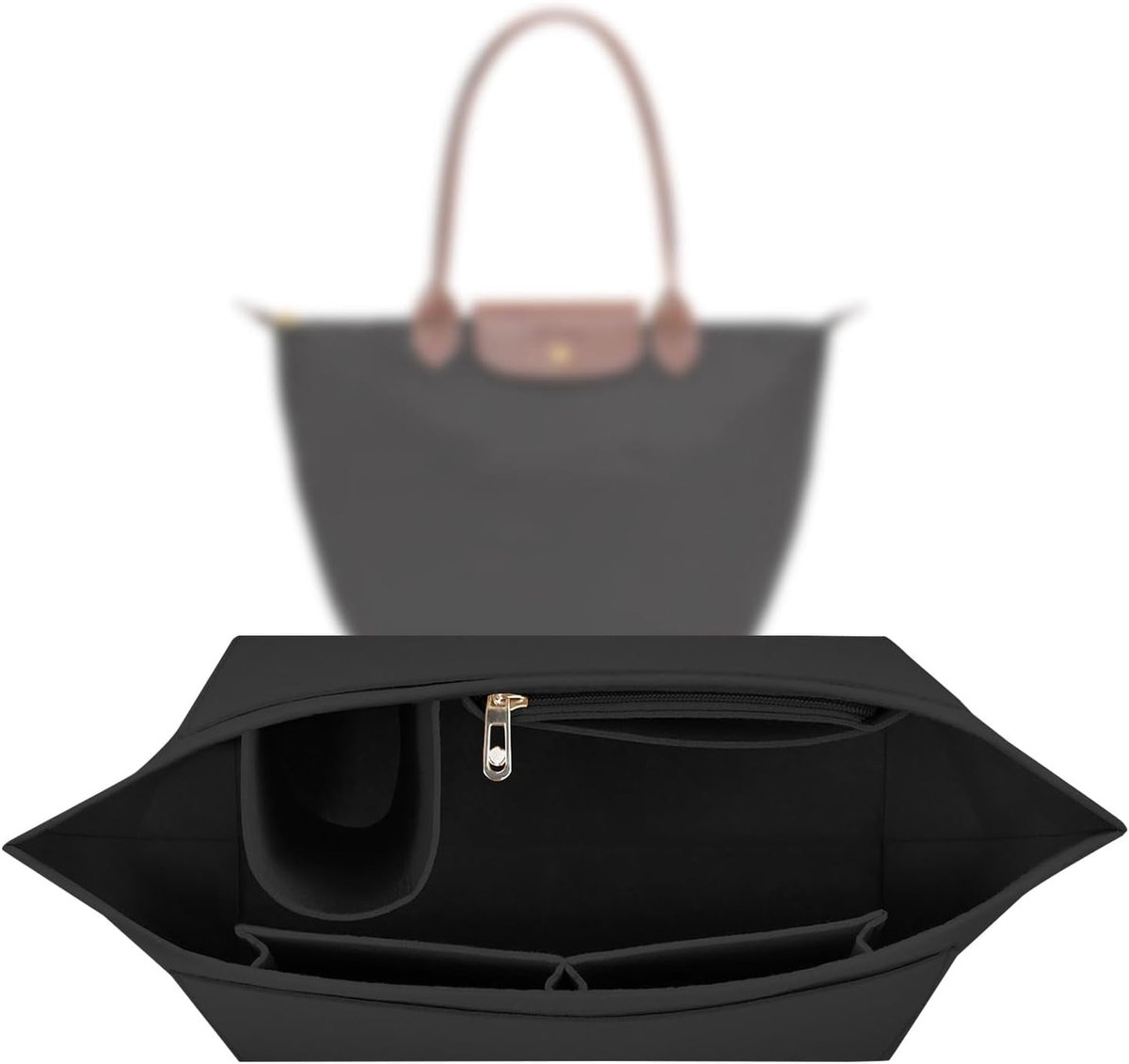 MDUG Tas met binnenvak - Zwart - 28x25x17cm - Vilt draagtas/opbergtas met meerdere vakken - Grote capaciteit - Binnenvak met ritssluiting - Handige opbergruimte