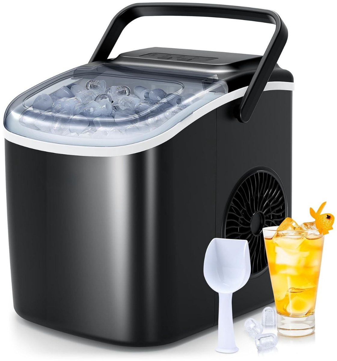 RVV® Ijsblokjesmachine - Zelfreinigende Ijsblokjesmaker - Kleine Ijsblokjesmachine - Zwart - 23cm x 30cm x 30cm