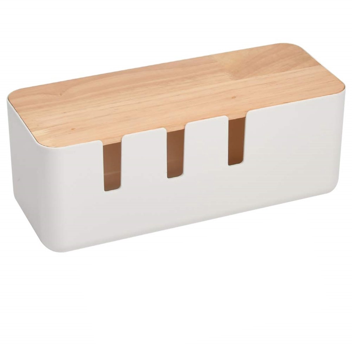 longziming -Opbergbox stekkerdoos – Kabelmanagementbox met Houten Deksel – Duurzame Kabelbox van Rubberhout – Afneembaar en Ventilerend – Veilig voor Kinderen en Huisdieren – Bureau- en Woonkamerorganisatie