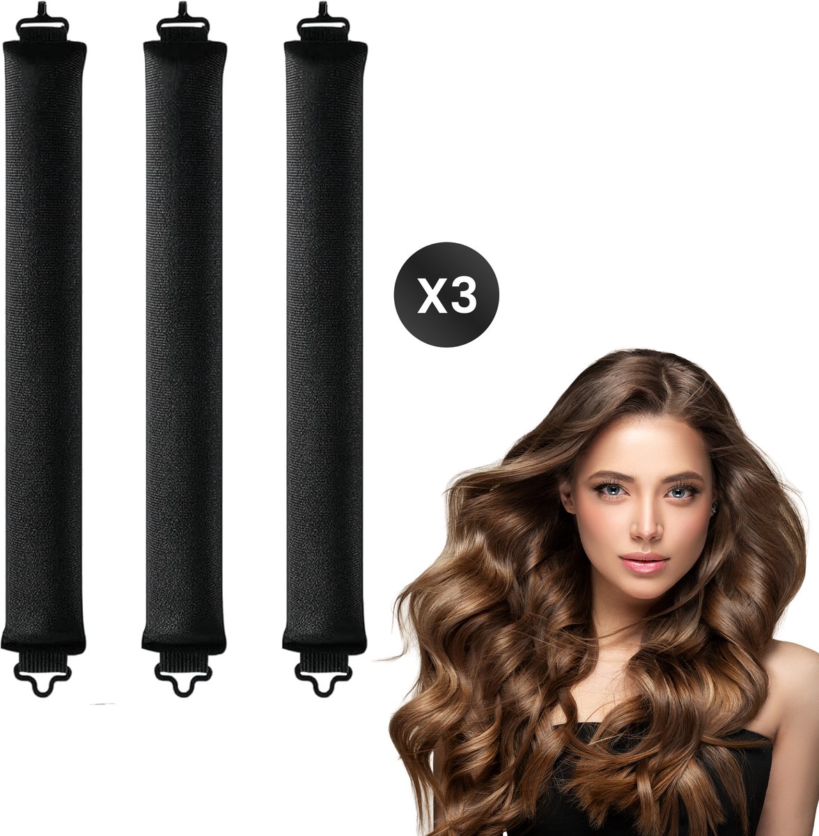 DIVERZA Haar Rollers – Heatless Curls – Krulspelden – Haarkruller Zonder Hitte – Haarrollers 3 delig – Zwart