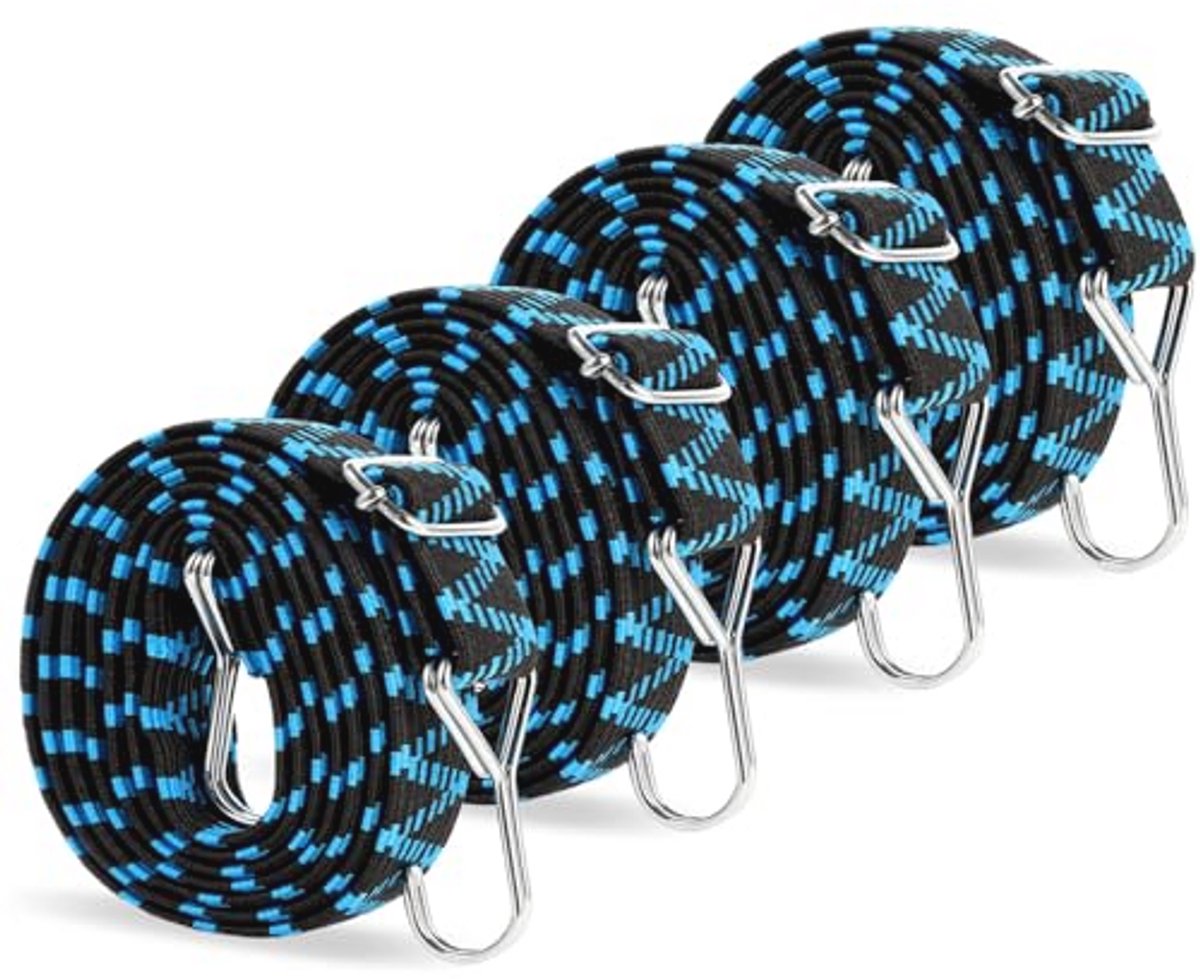 Verstelbare elastische spanbanden 4 stuks - 2 m haken voor motorfiets, camping en luifel