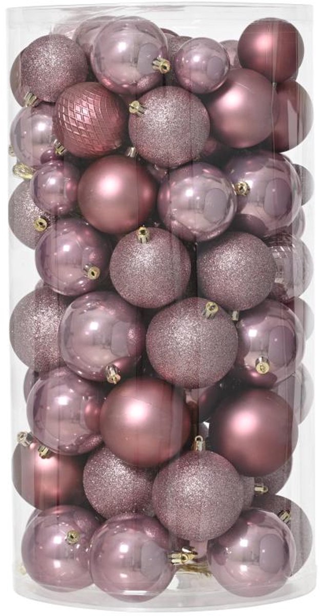 Decoris kunststof kerstballen mix vintage roze 100 stuks