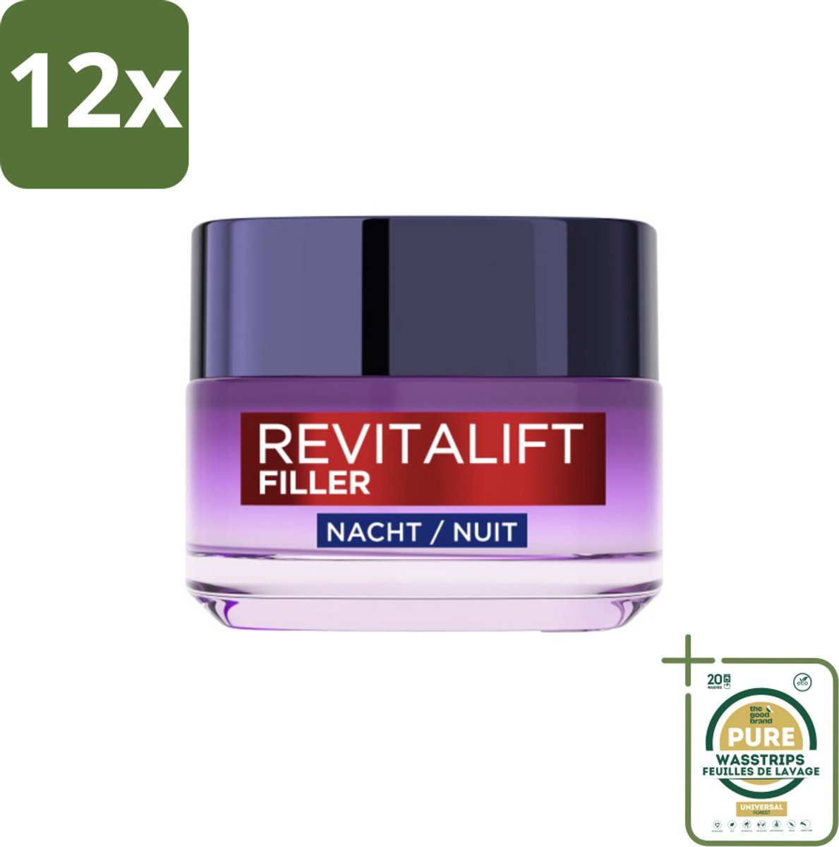L'Oréal Paris Revitalift Filler - Nachtcrème - Anti-Veroudering - 50 ml - Voordeelverpakking - 12 stuks - Hyaluronzuur - Gezichtsverzorging