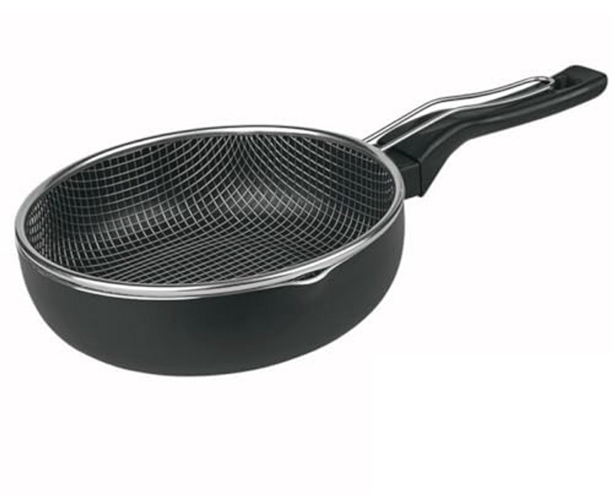 Diepe Pan met Mand voor Inductie - 26 cm Zwart Wok Pan