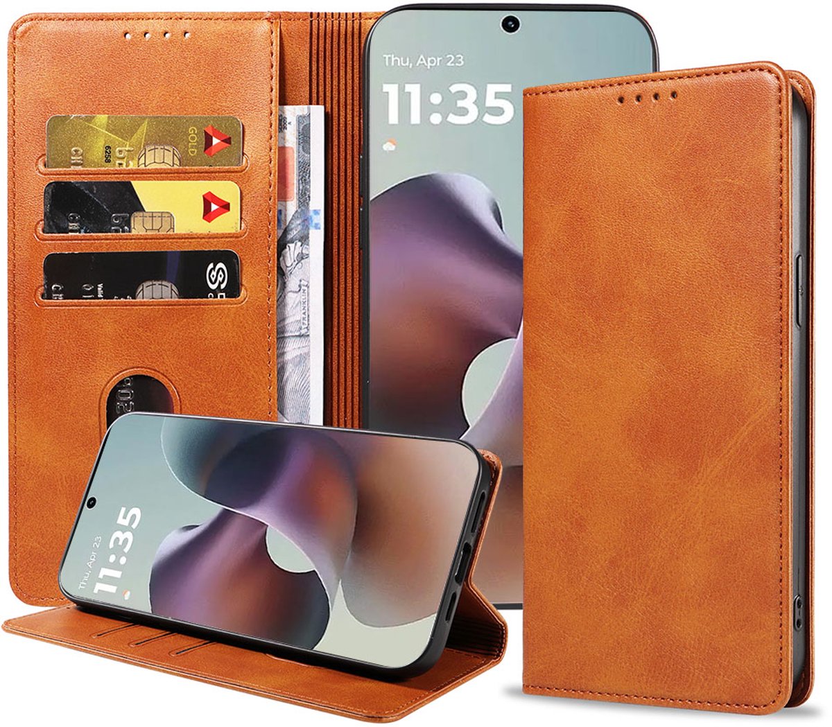 Geschikt voor Motorola Moto G56 Telefoonhoesje Kunstleer met Magnetische sluiting en Pasjeshouder Bookcase met Klepje - Walletcase with Cardslot - Bruin - Smartphonica geschikt voor Motorola Moto G56