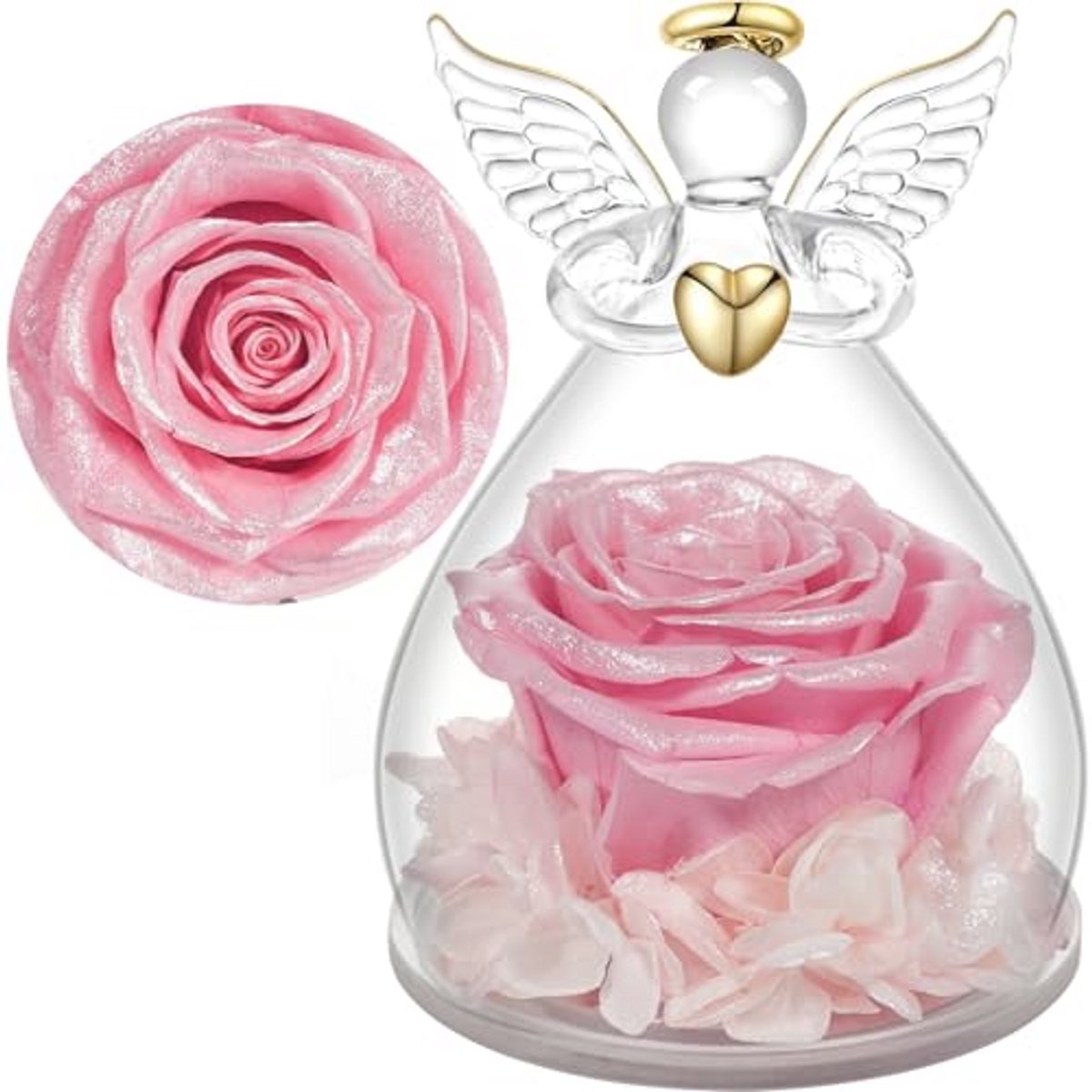 Eeuwige rozen geschenken voor Moederdag en Verjaardag | Glazen engel figuren met echte rozen