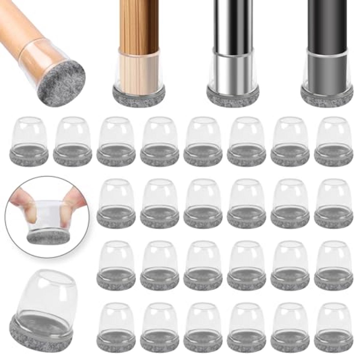 Siliconen stoelpoot-vloerbeschermers voor meubels - 32 stuks, stoelvoetjes voor extra kleine meubelpoten (13-20 mm)