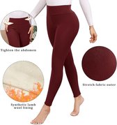 Leggings thermiques pour femme, doublés, épais, en laine, taille haute, opaques, pour les sports d'hiver, en polaire chaude, couleur bordeaux, taille XXL