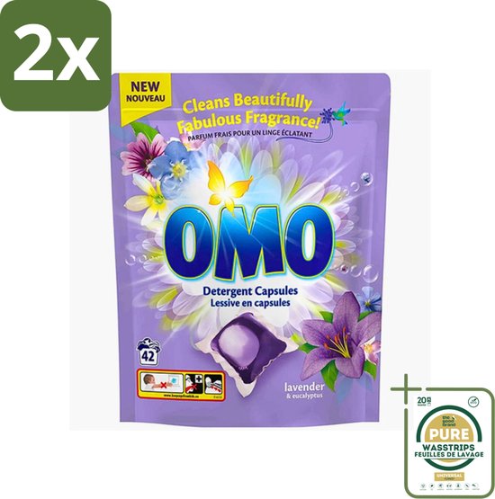 Omo - Wascapsules - Lavendel & Eucalyptus - Krachtige geur - 42 Capsules - Voordeelverpakking - 2 stuks - Eucalyptus - Wasmiddel