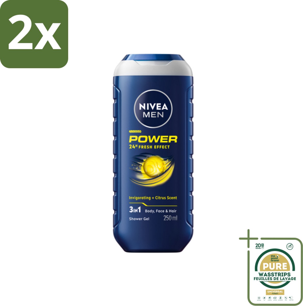 Nivea - Men - Douchegel - Power Refresh - 250 ml - Voordeelverpakking - 2 stuks - 3-in-1 - Verfrissend