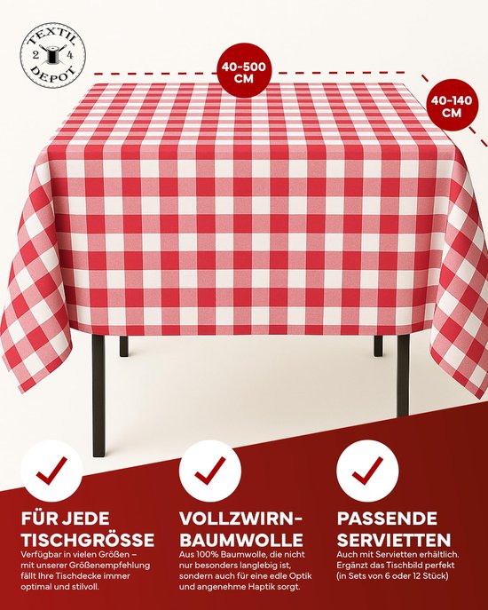 Texpot 12 Stuks Landhaus Servetten 60 X 60 Cm Rood-Wit Geruit - 100% Katoen