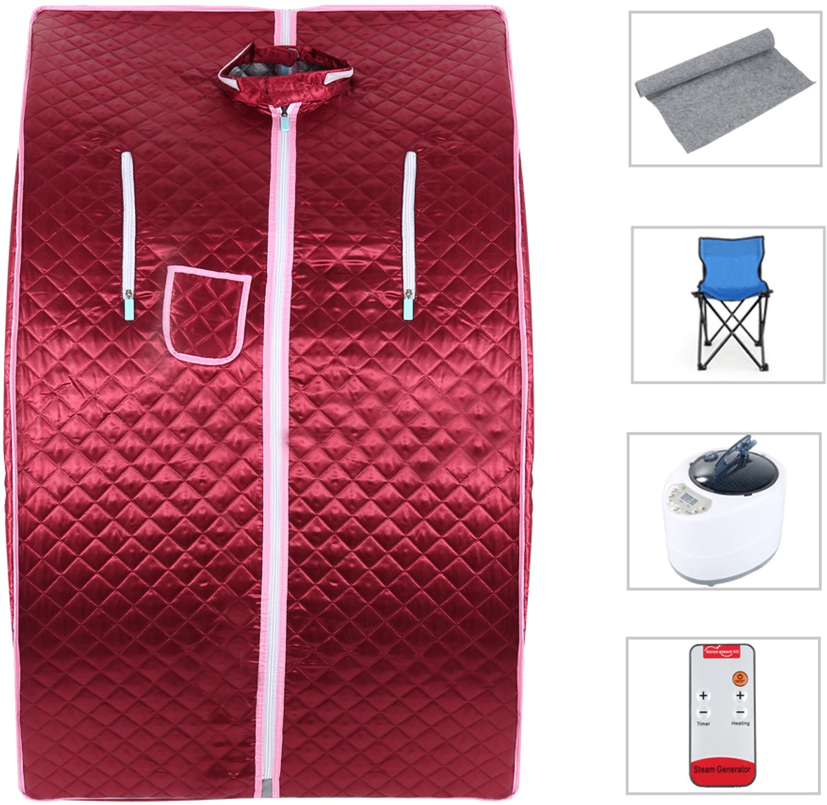 PIPIPOXER-Draagbare 1,8" stoomsauna, afslankende sauna, stoomcabine, gewichtsverliestherapie, 1000W, rood